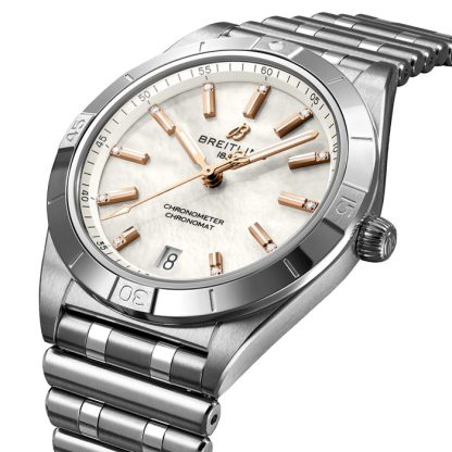 Breitling Chronomat Automatik 36 Edelstahl Perlmutt Uhr A10380101A4A1 – Bild 2
