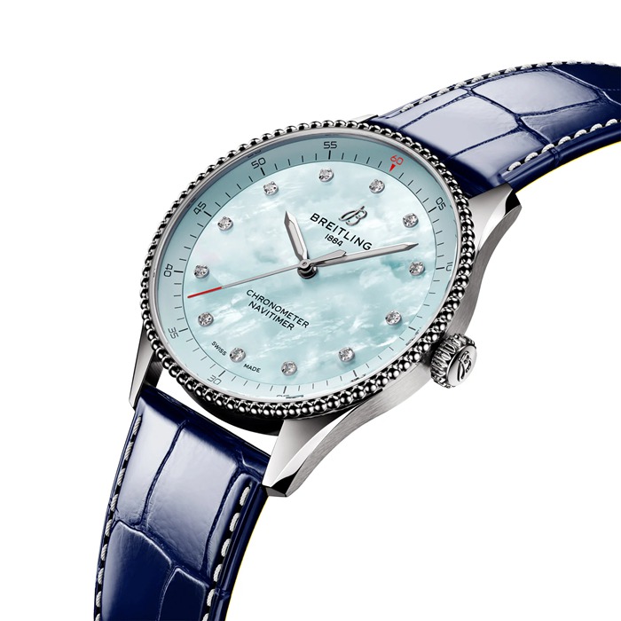 Breitling Navitimer 32mm Damenuhr Blau Perlmutt Alligator A77320171C1P1 – Bild 3
