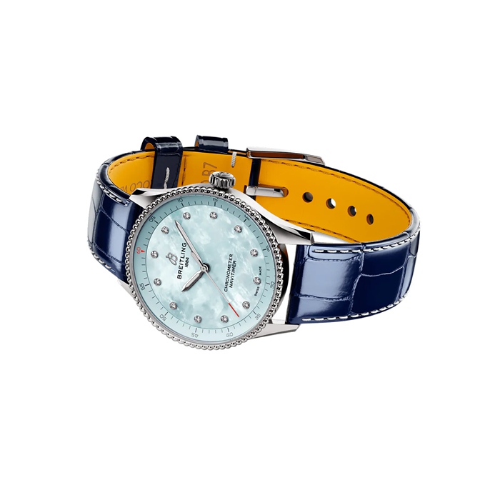 Breitling Navitimer 32mm Damenuhr Blau Perlmutt Alligator A77320171C1P1 – Bild 4