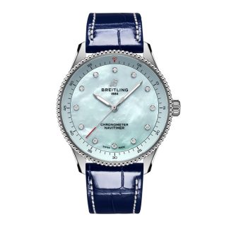 Breitling Navitimer 32mm Damenuhr Blau Perlmutt Alligator A77320171C1P1