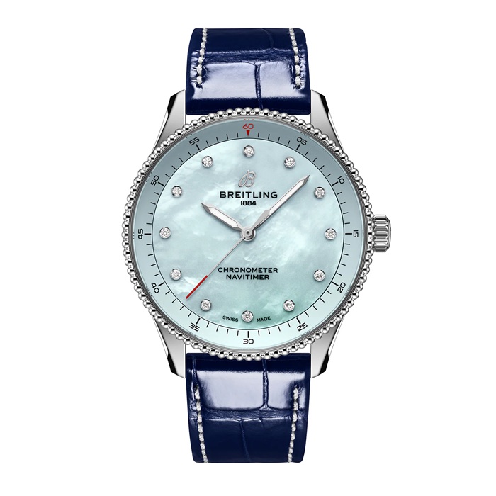 Breitling Navitimer 32mm Damenuhr Blau Perlmutt Alligator A77320171C1P1