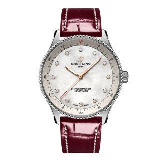 Breitling Navitimer 32mm Damenuhr Weiß Perlmutt Alligator A77320E61A2P2