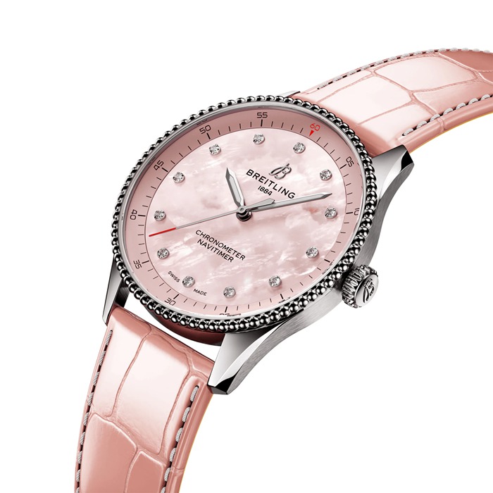 Breitling Navitimer 32mm Damenuhr rosa Perlmutt Alligator A77320D91K1P1 – Bild 3