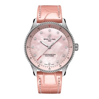 Breitling Navitimer 32mm Damenuhr rosa Perlmutt Alligator A77320D91K1P1