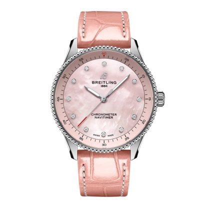 Breitling Navitimer 32mm Damenuhr rosa Perlmutt Alligator A77320D91K1P1