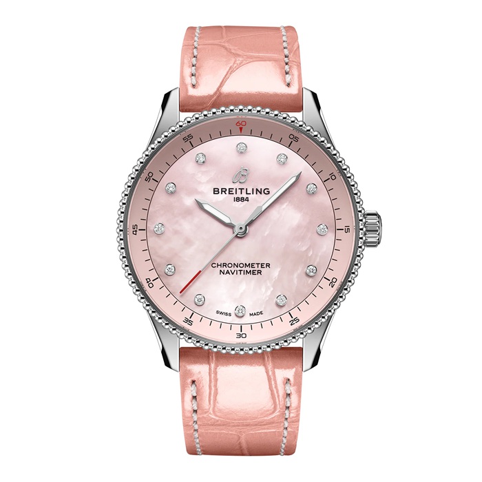 Breitling Navitimer 32mm Damenuhr rosa Perlmutt Alligator A77320D91K1P1