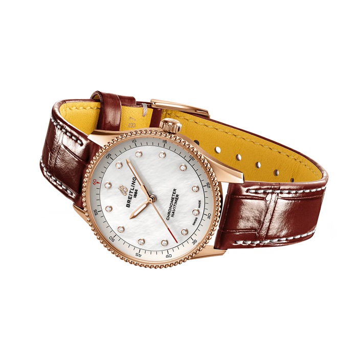 Breitling Navitimer 32mm Damenuhr weiß Perlmutt Alligator 18k Rotgold R77320E61A1P1 – Bild 4