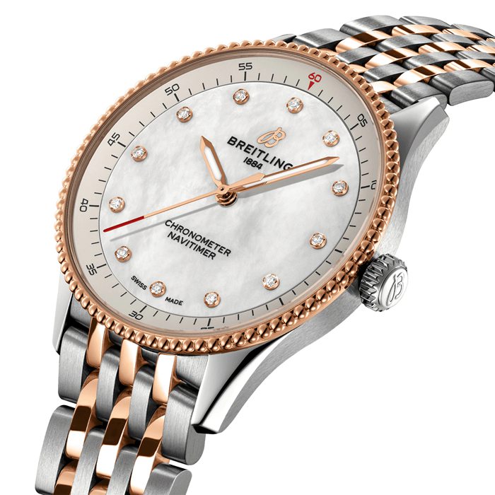 Breitling Navitimer 32mm Damenuhr weiß Perlmutt aus Edelstahl und 18k Rotgold U77320E61A1U1 – Bild 3
