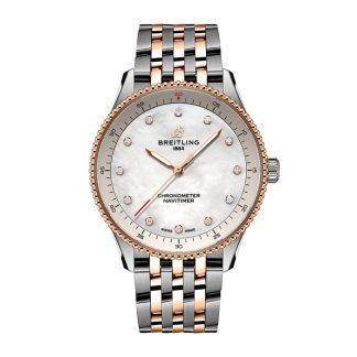 Breitling Navitimer 32mm Damenuhr weiß Perlmutt aus Edelstahl und 18k Rotgold U77320E61A1U1