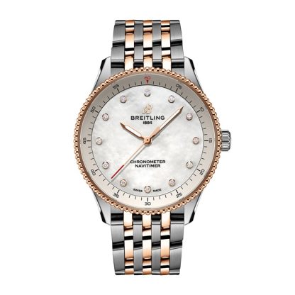 Breitling Navitimer 32mm Damenuhr weiß Perlmutt aus Edelstahl und 18k Rotgold U77320E61A1U1