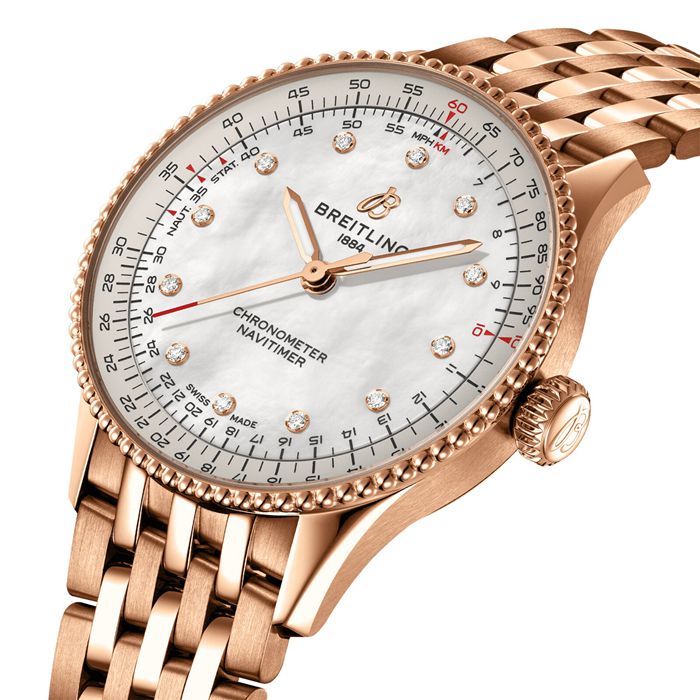 Breitling Navitimer 36mm Damenuhr weiß Perlmutt 18k Rotgold R17327211A1R1 – Bild 3