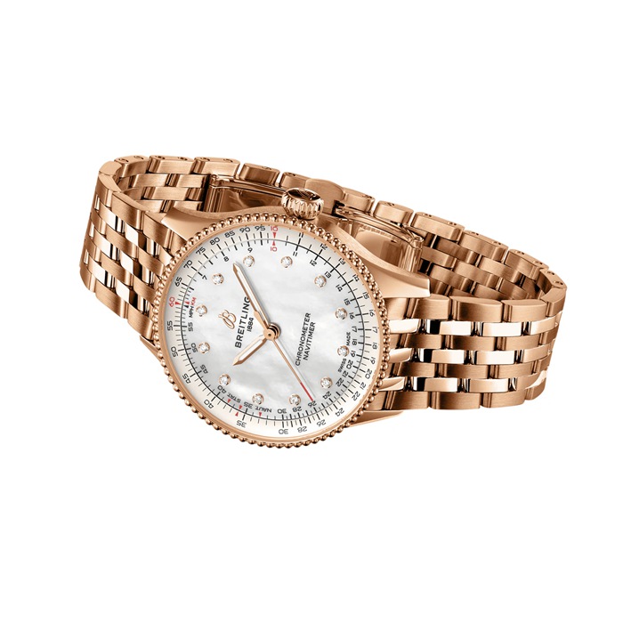Breitling Navitimer 36mm Damenuhr weiß Perlmutt 18k Rotgold R17327211A1R1 – Bild 4