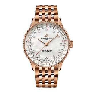Breitling Navitimer 36mm Damenuhr weiß Perlmutt 18k Rotgold R17327211A1R1