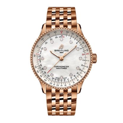 Breitling Navitimer 36mm Damenuhr weiß Perlmutt 18k Rotgold R17327211A1R1
