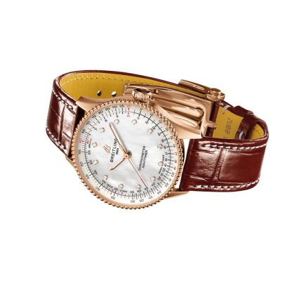 Breitling Navitimer 36mm Damenuhr weiß Perlmutt Alligator 18k Rotgold R17327211A1P1 – Bild 4