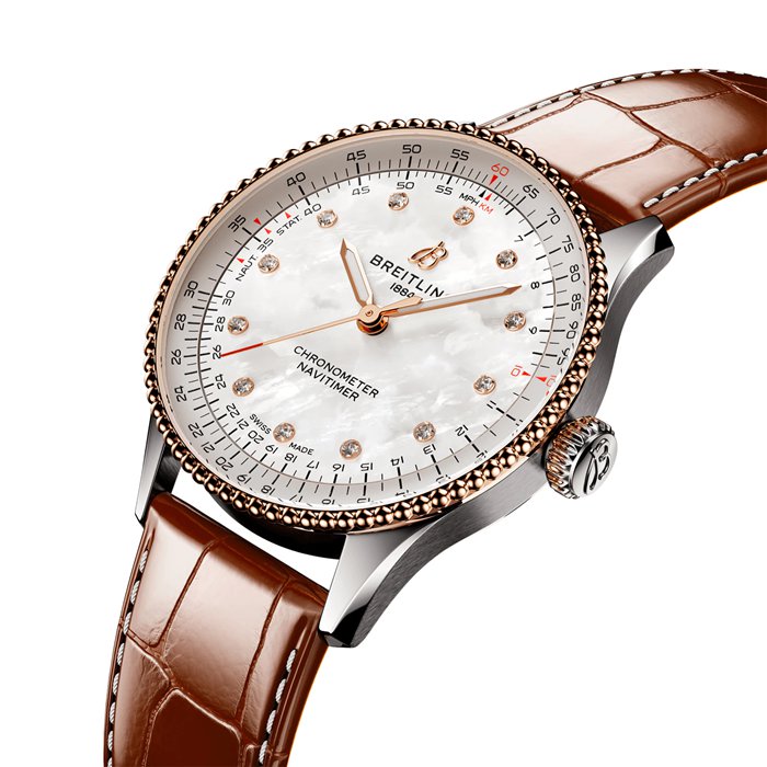 Breitling Navitimer 36mm Damenuhr weiß Perlmutt Alligator U17327211A1P1 – Bild 3