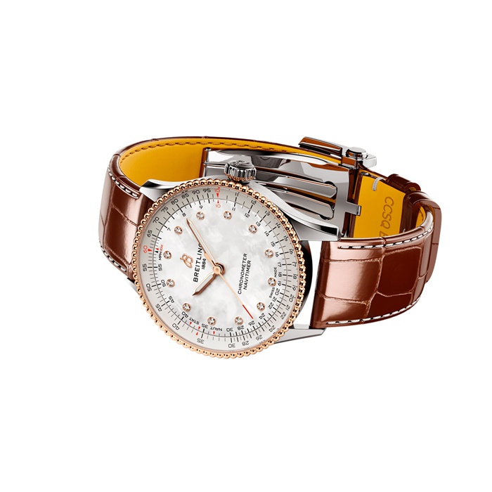 Breitling Navitimer 36mm Damenuhr weiß Perlmutt Alligator U17327211A1P1 – Bild 4