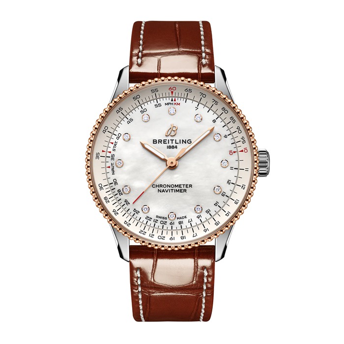 Breitling Navitimer 36mm Damenuhr weiß Perlmutt Alligator U17327211A1P1