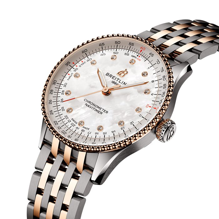 Breitling Navitimer 36mm Damenuhr weiß Perlmutt Edelstahl und 18k Rotgold U17327211A1U1 – Bild 3