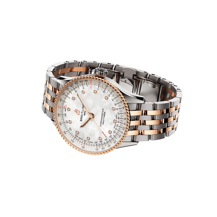 Breitling Navitimer 36mm Damenuhr weiß Perlmutt Edelstahl und 18k Rotgold U17327211A1U1 – Bild 4