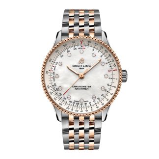 Breitling Navitimer 36mm Damenuhr weiß Perlmutt Edelstahl und 18k Rotgold U17327211A1U1