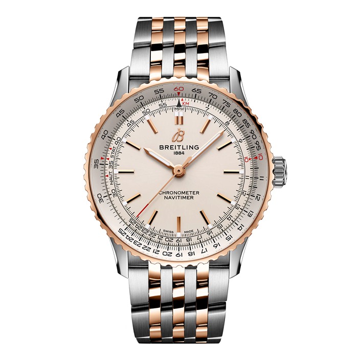 Breitling Navitimer Automatik 41mm Herrenuhr Silber Edelstahl und 18k Rotgold U17329F41G1U1