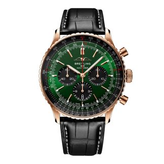 Breitling Navitimer Chronograph 18ct Rose Gold 46mm Herrenuhr grün Alligator RB0137241L1P1
