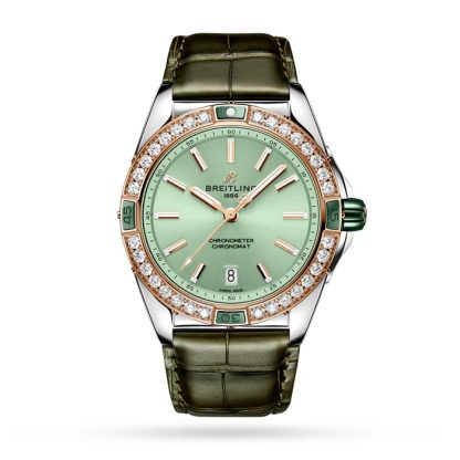 Breitling Super Chronomat Automatic 38 Grün Edelstahl & 18ct Rose Gold Lederband Uhr U17356531L1P1