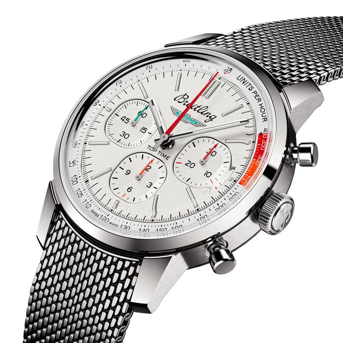 Breitling Top Time B01 Classic Cars Ford Thunderbird 41mm Herrenuhr Mesh Strap AB01766A1A1A1 – Bild 2