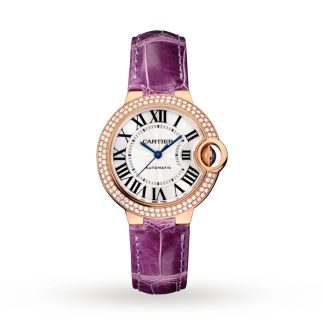 Cartier Ballon Bleu De Cartier Uhr 33mm Automatikwerk Rose Gold Diamanten Leder WE902066