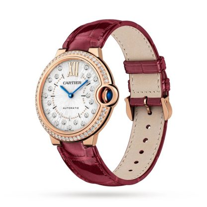 Cartier Ballon Bleu De Cartier Uhr 36mm Automatik mechanisches Uhrwerk Rose Gold Diamanten Leder WJBB0081 – Bild 2