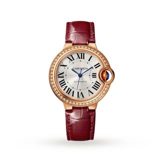 Cartier Ballon Bleu De Uhr 33mm Rose Gold Diamanten Leder WJBB0033