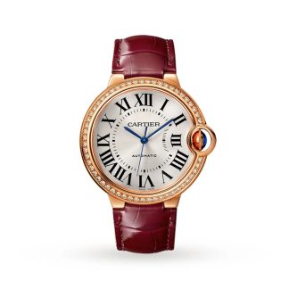 Cartier Ballon Bleu De Uhr 36mm Rose Gold Diamanten Leder WJBB0034