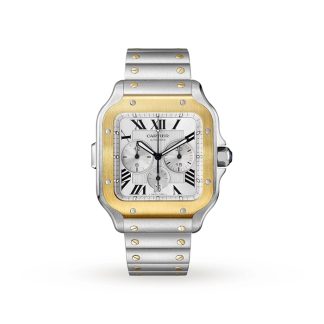 Cartier Santos De Cartier Chronograph Uhr Extra-Large Modell Automatikwerk Gelbgold Stahl austauschbar Metall und Gummi Armbänder W2SA0008