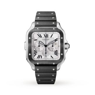 Cartier Santos De Cartier Chronograph Uhr Extra-Large Modell Automatikwerk Stahl ADLC austauschbare Kautschuk und Leder Armbänder WSSA0017