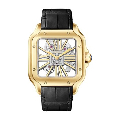 Cartier Santos De Cartier Skelett Uhr großes Modell Skelett mechanisches Uhrwerk mit Handaufzug 9612 MC Gelbgold WHSA0042 – Bild 2
