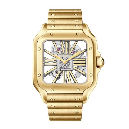 Cartier Santos De Cartier Skelett Uhr großes Modell Skelett mechanisches Uhrwerk mit Handaufzug 9612 MC Gelbgold WHSA0042 – Bild 3