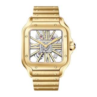 Cartier Santos De Cartier Skelett Uhr großes Modell Skelett mechanisches Uhrwerk mit Handaufzug 9612 MC Gelbgold WHSA0042