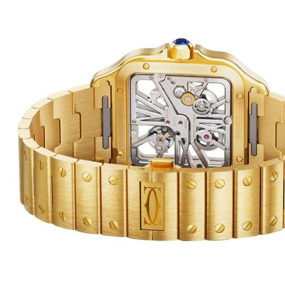 Cartier Santos De Cartier Skelett Uhr großes Modell Skelett mechanisches Uhrwerk mit Handaufzug 9612 MC Gelbgold WHSA0042 – Bild 5