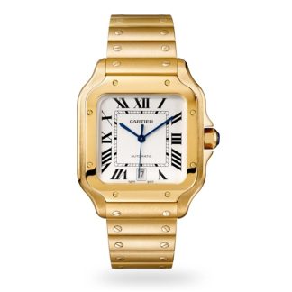 Cartier Santos De Cartier Uhr Großes Modell Automatikwerk Gelbgold Auswechselbare Metall- und Lederarmbänder WGSA0029