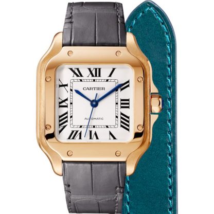 Cartier Santos De Cartier Uhr Medium Modell Automatikwerk Rose Gold 2 austauschbare Lederarmbänder WGSA0028 – Bild 3