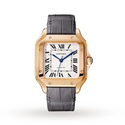 Cartier Santos De Cartier Uhr Medium Modell Automatikwerk Rose Gold 2 austauschbare Lederarmbänder WGSA0028