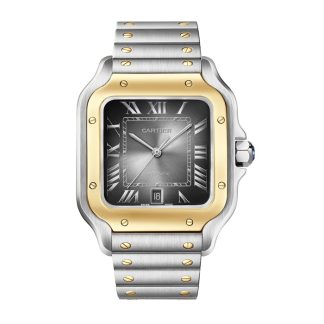 Cartier Santos De Cartier Uhr großes Modell Automatikaufzug Stahlgehäuse Gelbgold austauschbares Lederband W2SA0030