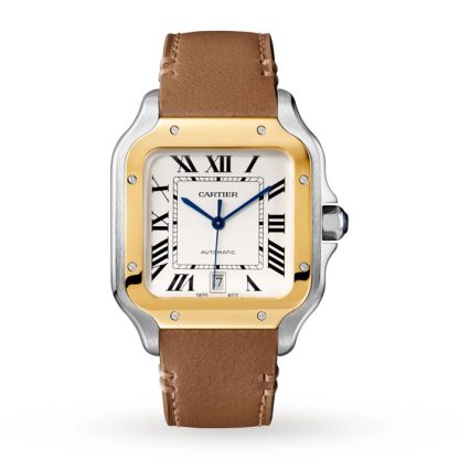Cartier Santos De Cartier Uhr großes Modell Automatikwerk Gelbgold Stahl austauschbare Metall und Leder Armbänder W2SA0009 – Bild 3