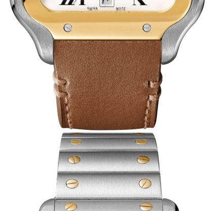 Cartier Santos De Cartier Uhr großes Modell Automatikwerk Gelbgold Stahl austauschbare Metall und Leder Armbänder W2SA0009 – Bild 4