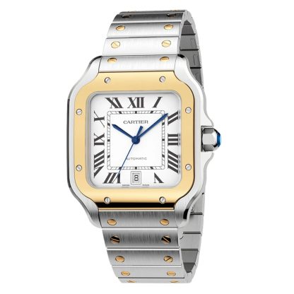 Cartier Santos De Cartier Uhr großes Modell Automatikwerk Gelbgold Stahl austauschbare Metall und Leder Armbänder W2SA0009 – Bild 5