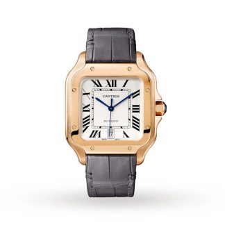 Cartier Santos De Cartier Uhr großes Modell Automatikwerk Rose Gold 2 austauschbare Lederarmbänder WGSA0019