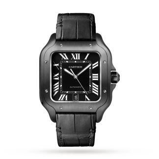 Cartier Santos De Cartier Uhr großes Modell Automatikwerk Stahl ADLC austauschbare Kautschuk und Leder Armbänder WSSA0039