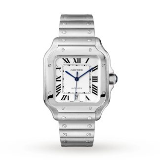 Cartier Santos De Cartier Uhr großes Modell Automatikwerk Stahl austauschbare Metall und Leder Armbänder WSSA0018
