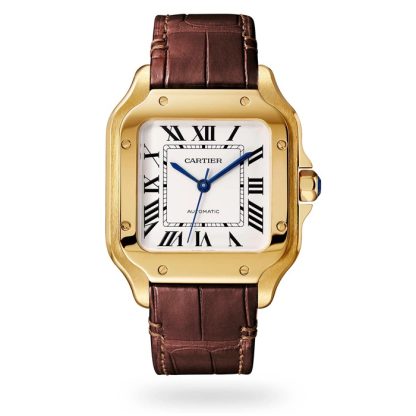 Cartier Santos De Cartier Uhr mittleres Modell Automatikwerk Gelbgold austauschbare Metall- und Lederarmbänder WGSA0030 – Bild 2